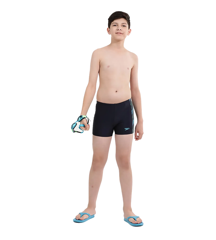 Boy's Endurance 10 Hyperboom Panel Print Aquashort - True Navy & Harlequin Green