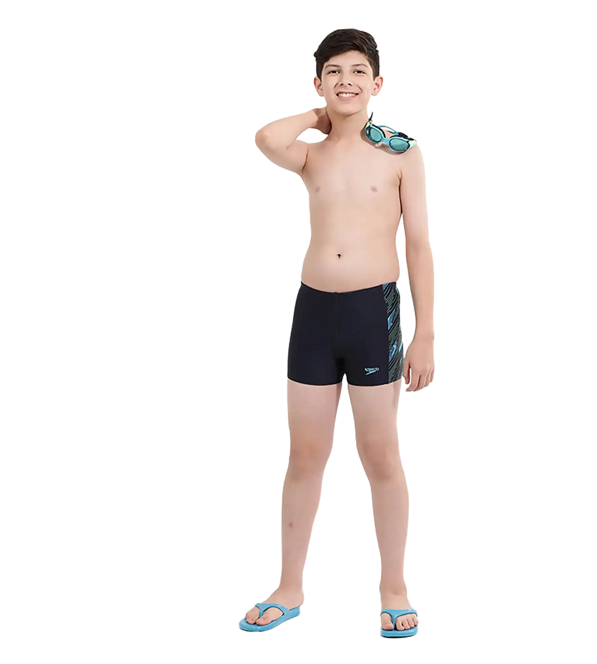 Boy's Endurance 10 Hyperboom Panel Print Aquashort - True Navy & Harlequin Green