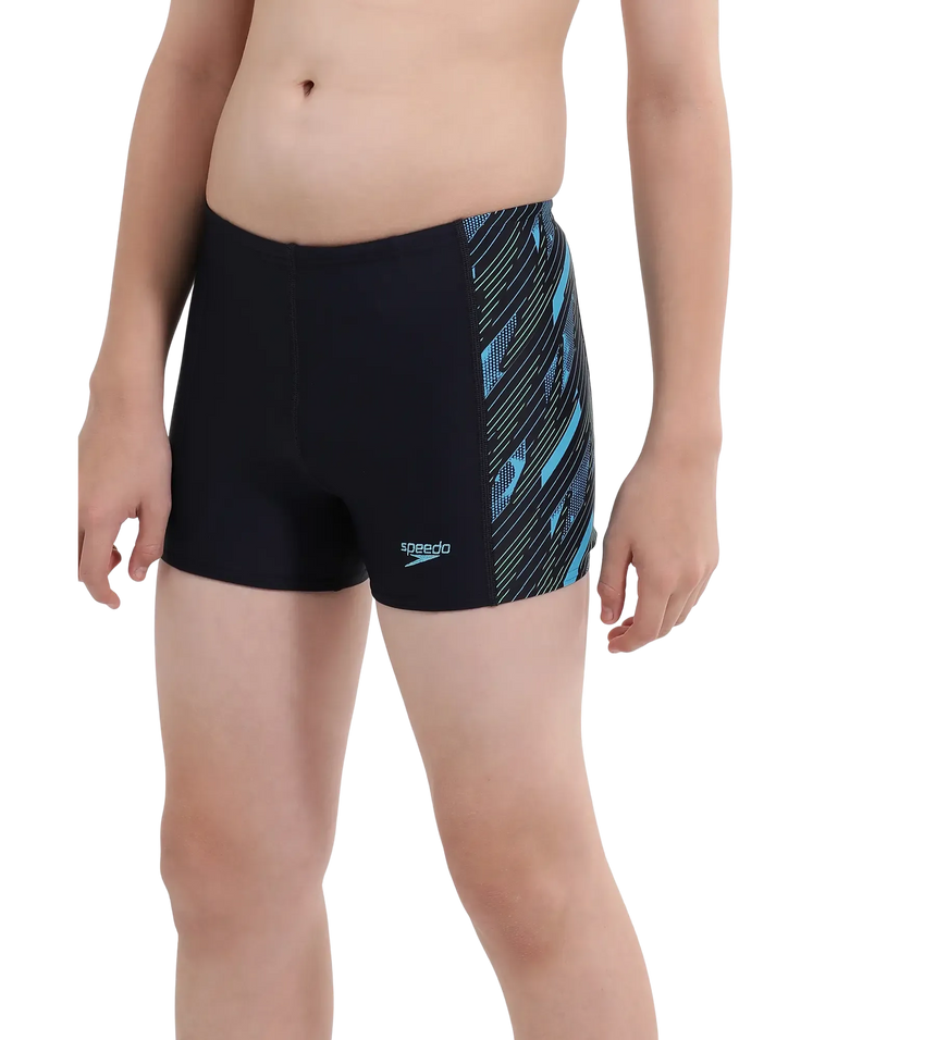 Boy's Endurance 10 Hyperboom Panel Print Aquashort - True Navy & Harlequin Green