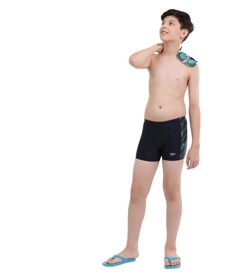 Boy's Endurance 10 Hyperboom Panel Print Aquashort - True Navy & Harlequin Green