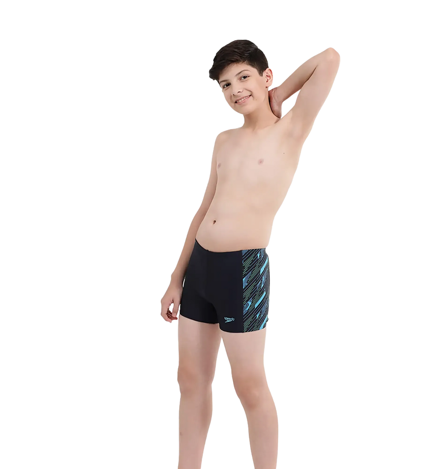Boy's Endurance 10 Hyperboom Panel Print Aquashort - True Navy & Harlequin Green