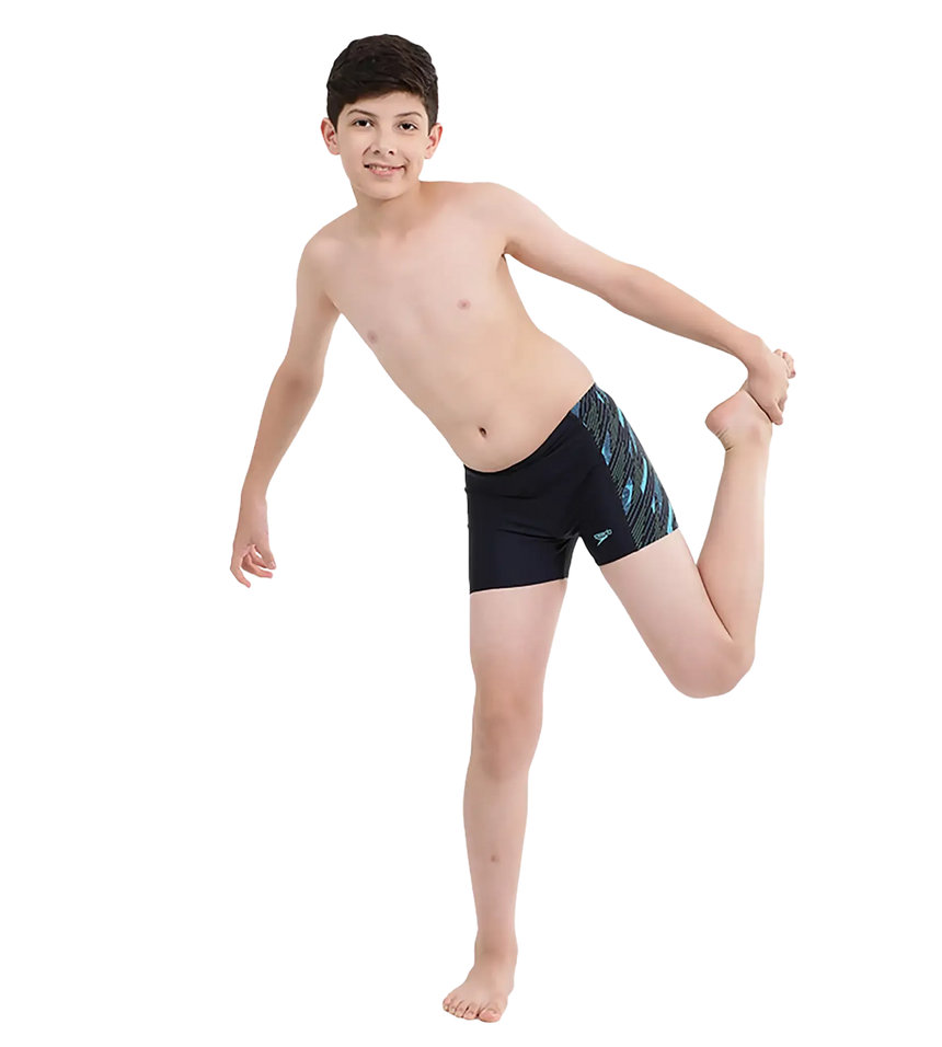 Boy's Endurance 10 Hyperboom Panel Print Aquashort - True Navy & Harlequin Green