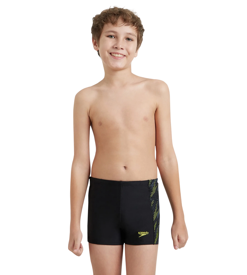 Boy's Endurance 10 Hyperboom Panel Print Aquashort - Black & Lemon Drizzle