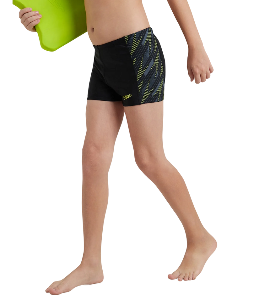 Boy's Endurance 10 Hyperboom Panel Print Aquashort - Black & Lemon Drizzle