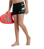Boy's Endurance10 Hyperboom Panel Print Aquashort - Black, Turkish Sea & Hyper Yellow