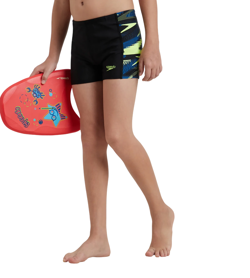 Boy's Endurance10 Hyperboom Panel Print Aquashort - Black, Turkish Sea & Hyper Yellow