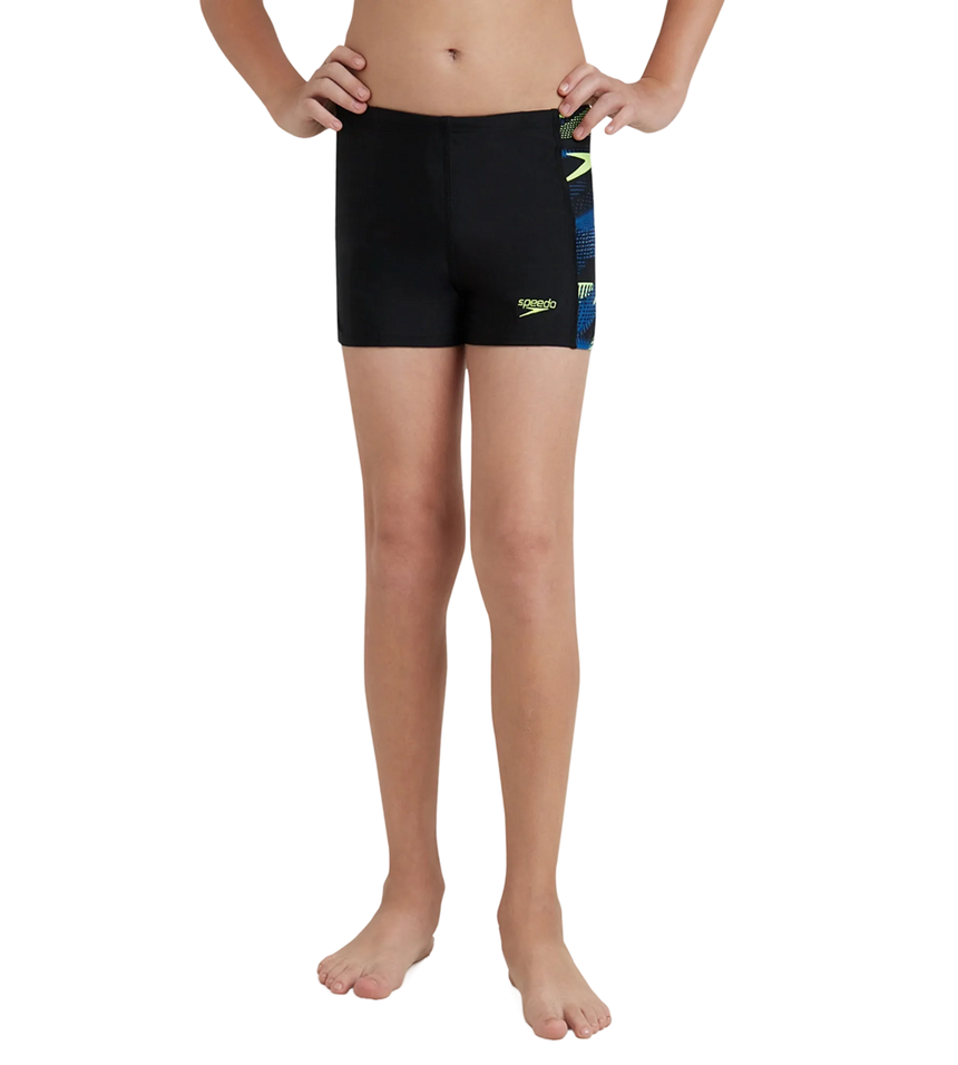 Boy's Endurance10 Hyperboom Panel Print Aquashort - Black, Turkish Sea & Hyper Yellow