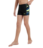 Boy's Endurance10 Hyperboom Panel Print Aquashort - Black, Turkish Sea & Hyper Yellow