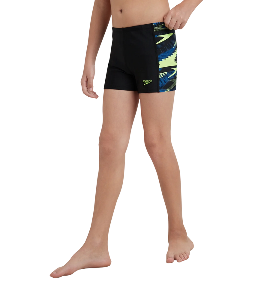 Boy's Endurance10 Hyperboom Panel Print Aquashort - Black, Turkish Sea & Hyper Yellow