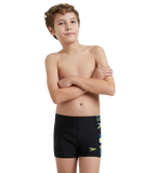 Boy's Endurance10 Hyperboom Panel Print Aquashort - Black, Turkish Sea & Hyper Yellow