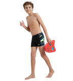 Boy's Endurance10 Hyperboom Panel Print Aquashort - Black, Turkish Sea & Hyper Yellow