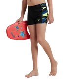 Boy's Endurance10 Hyperboom Panel Print Aquashort - Black, Turkish Sea & Hyper Yellow