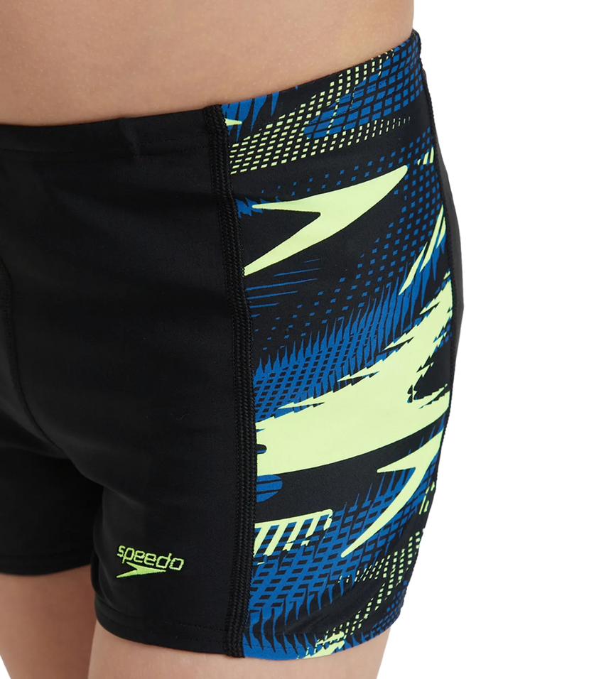 Boy's Endurance10 Hyperboom Panel Print Aquashort - Black, Turkish Sea & Hyper Yellow
