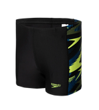Boy's Endurance10 Hyperboom Panel Print Aquashort - Black, Turkish Sea & Hyper Yellow