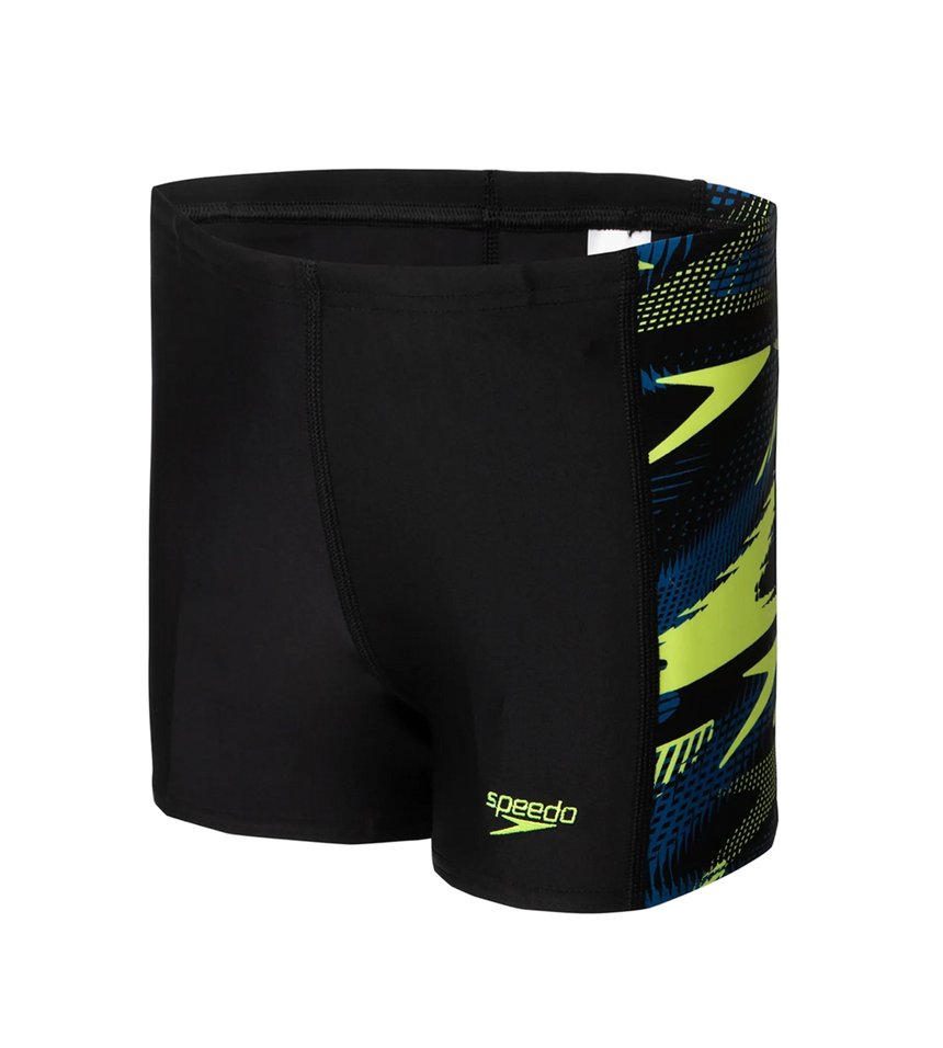 Boy's Endurance10 Hyperboom Panel Print Aquashort - Black, Turkish Sea & Hyper Yellow