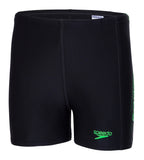 Boys Endurance+ Sports Logo Panel Printed Aquashort - Black & Fluo Green