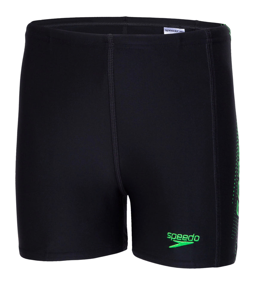 Boys Endurance+ Sports Logo Panel Printed Aquashort - Black & Fluo Green