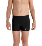 Boys Endurance+ Sports Logo Panel Printed Aquashort - Black & Fluo Green
