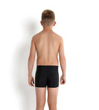 Boys Endurance+ Sports Logo Panel Printed Aquashort - Black & Fluo Green