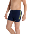 Boy's Endurance 10 Sports Logo Panel Aquashort - Navy & Fluo Yellow