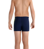 Boy's Endurance 10 Sports Logo Panel Aquashort - Navy & Fluo Yellow