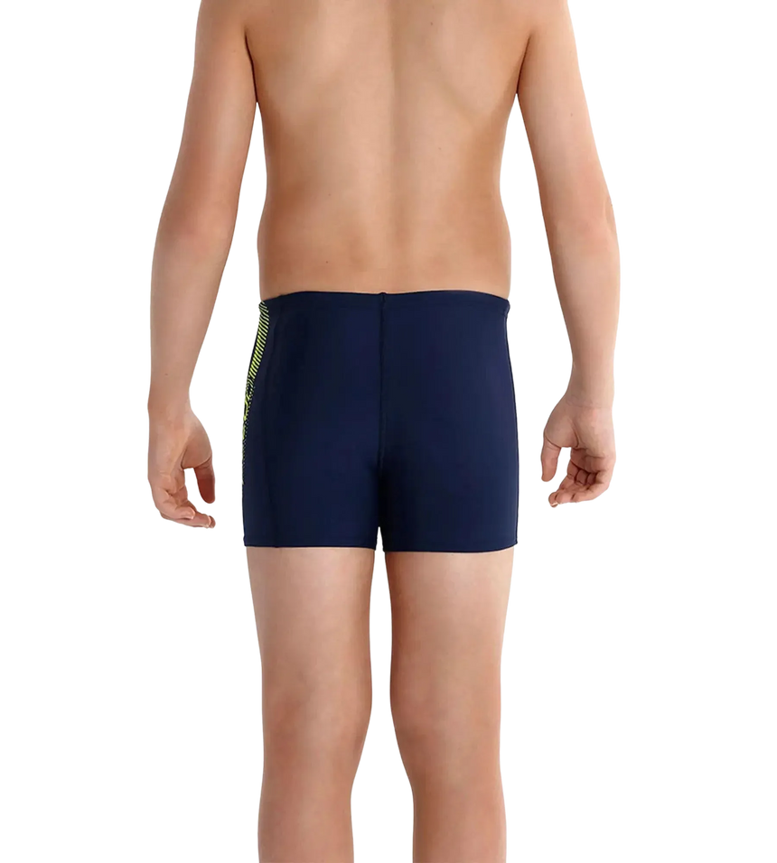 Boy's Endurance 10 Sports Logo Panel Aquashort - Navy & Fluo Yellow