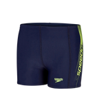 Boy's Endurance 10 Sports Logo Panel Aquashort - Navy & Fluo Yellow