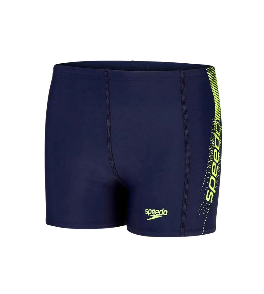 Boy's Endurance 10 Sports Logo Panel Aquashort - Navy & Fluo Yellow