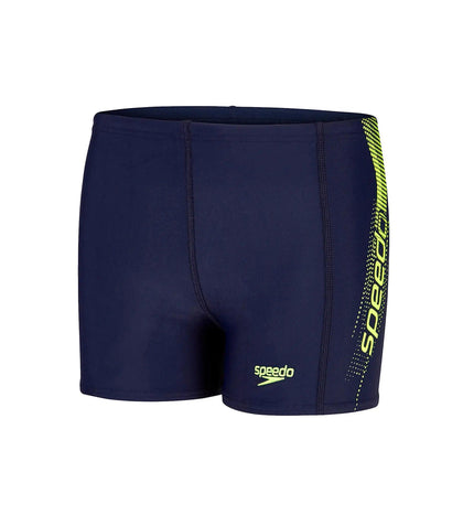 Boy's Endurance 10 Sports Logo Panel Aquashort - Navy & Fluo Yellow_4