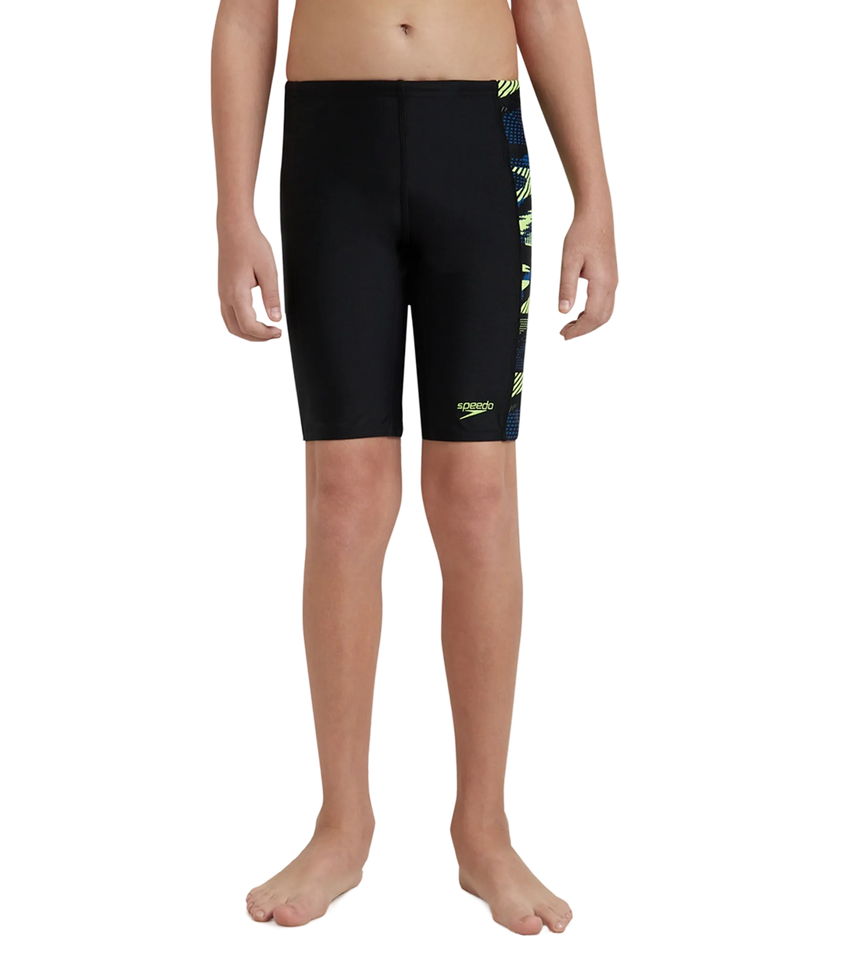 Boy's Endurance10 Side Panel Hyperboom Print Jammer - Black, Turkish Sea & Hyper Yellow