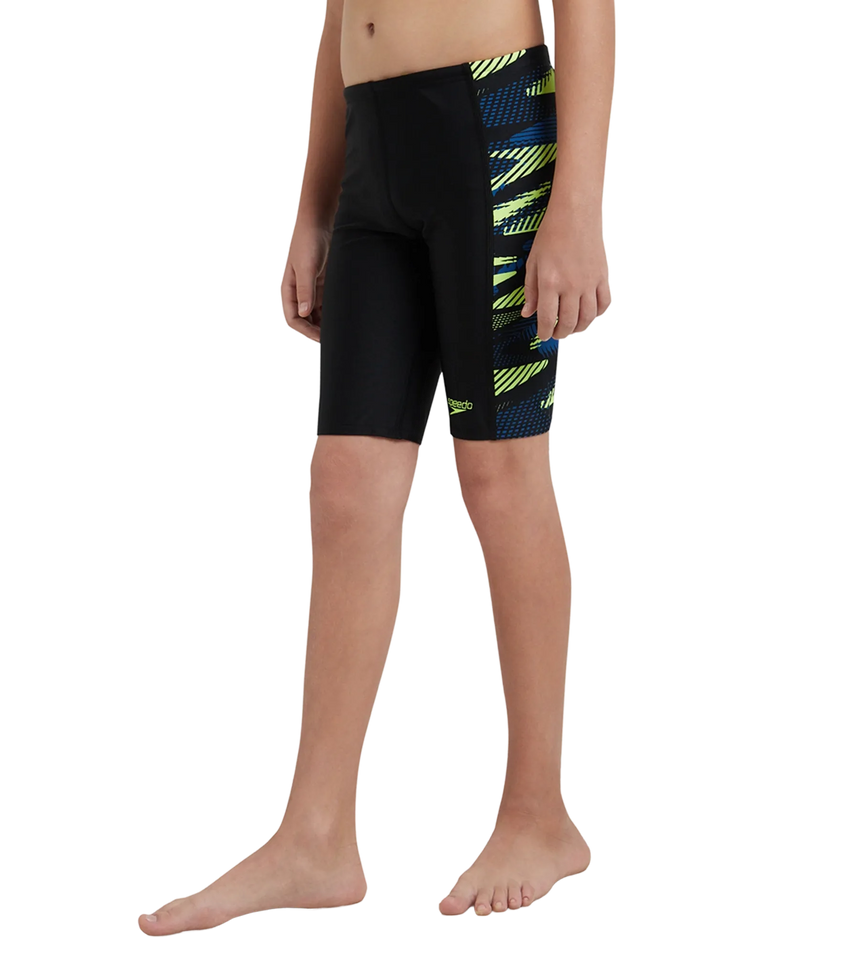 Boy's Endurance10 Side Panel Hyperboom Print Jammer - Black, Turkish Sea & Hyper Yellow
