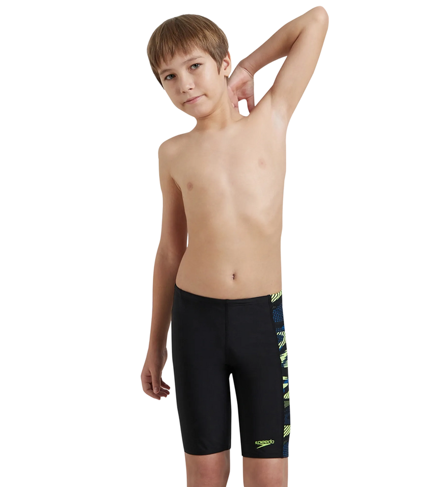 Boy's Endurance10 Side Panel Hyperboom Print Jammer - Black, Turkish Sea & Hyper Yellow
