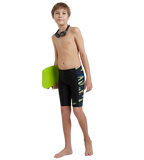 Boy's Endurance10 Side Panel Hyperboom Print Jammer - Black, Turkish Sea & Hyper Yellow