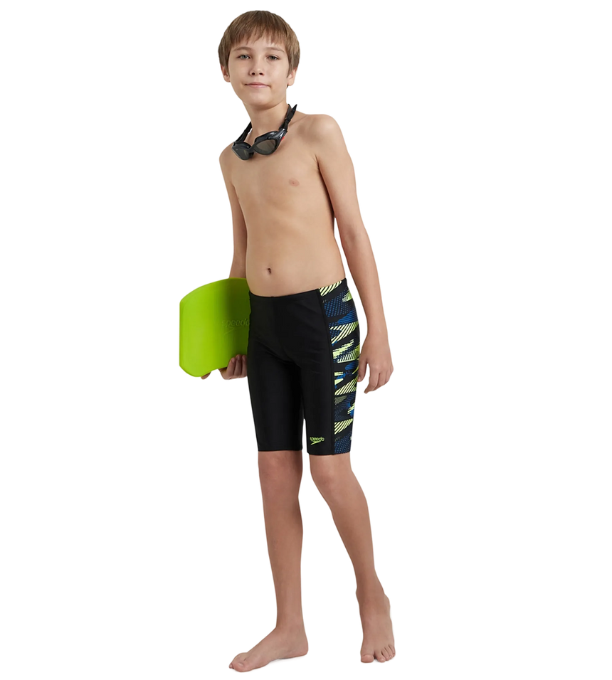 Boy's Endurance10 Side Panel Hyperboom Print Jammer - Black, Turkish Sea & Hyper Yellow