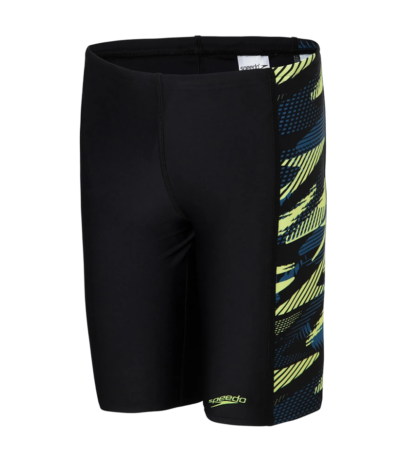 Boy's Endurance10 Side Panel Hyperboom Print Jammer - Black, Turkish Sea & Hyper Yellow