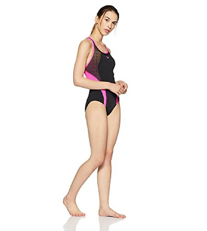 Women's Polyester Pinnacle Kickback One Piece Swimwear - Black & Pink