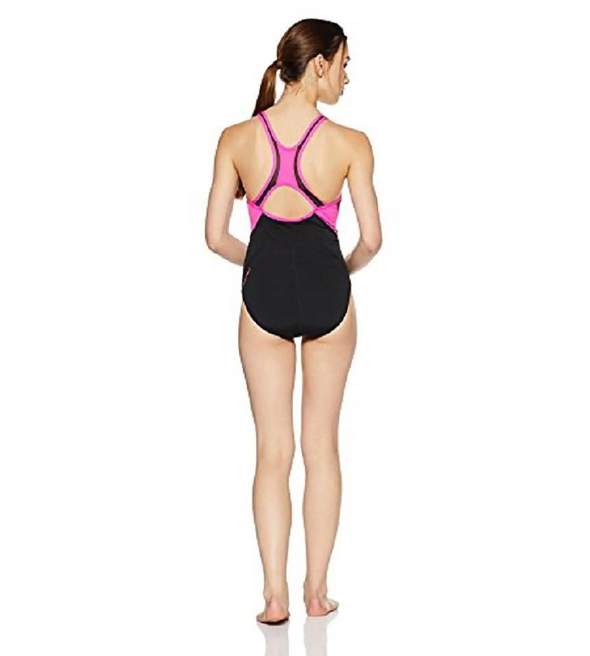 Women's Polyester Pinnacle Kickback One Piece Swimwear - Black & Pink