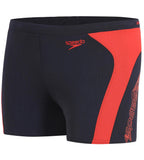 Men's Polyester Monogram Graphic Print Splice Aquashort - Navy & Lobster