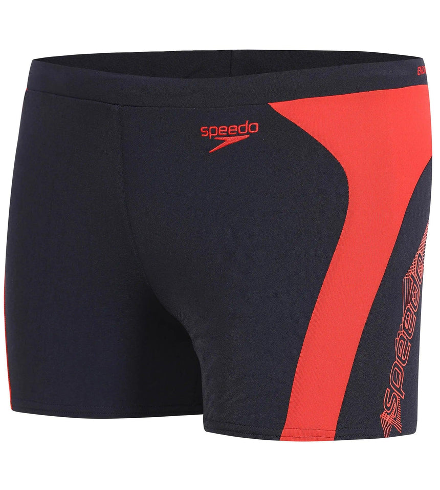 Men's Polyester Monogram Graphic Print Splice Aquashort - Navy & Lobster