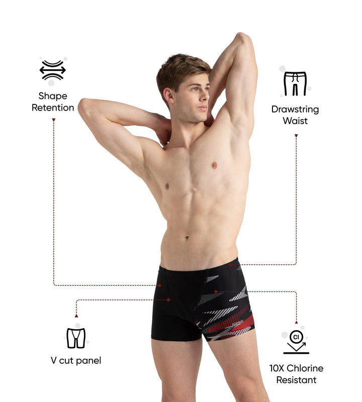 Men's Endurance10 Hyperboom Print V-Cut Aquashort - Black, High Risk Red & Monument