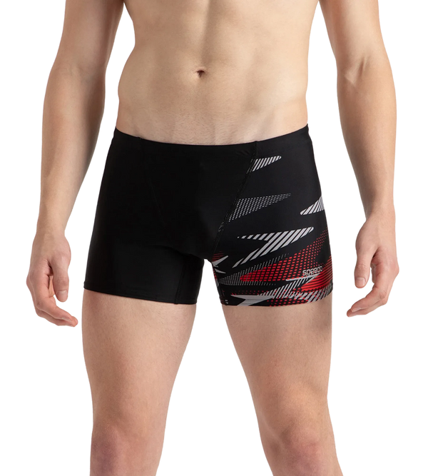 Men's Endurance10 Hyperboom Print V-Cut Aquashort - Black, High Risk Red & Monument