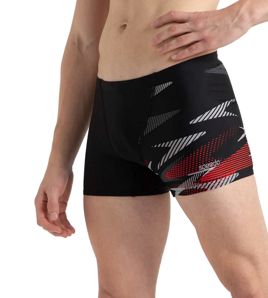 Men's Endurance10 Hyperboom Print V-Cut Aquashort - Black, High Risk Red & Monument