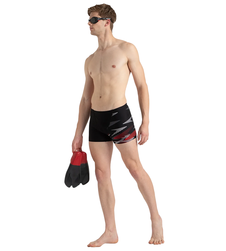 Men's Endurance10 Hyperboom Print V-Cut Aquashort - Black, High Risk Red & Monument