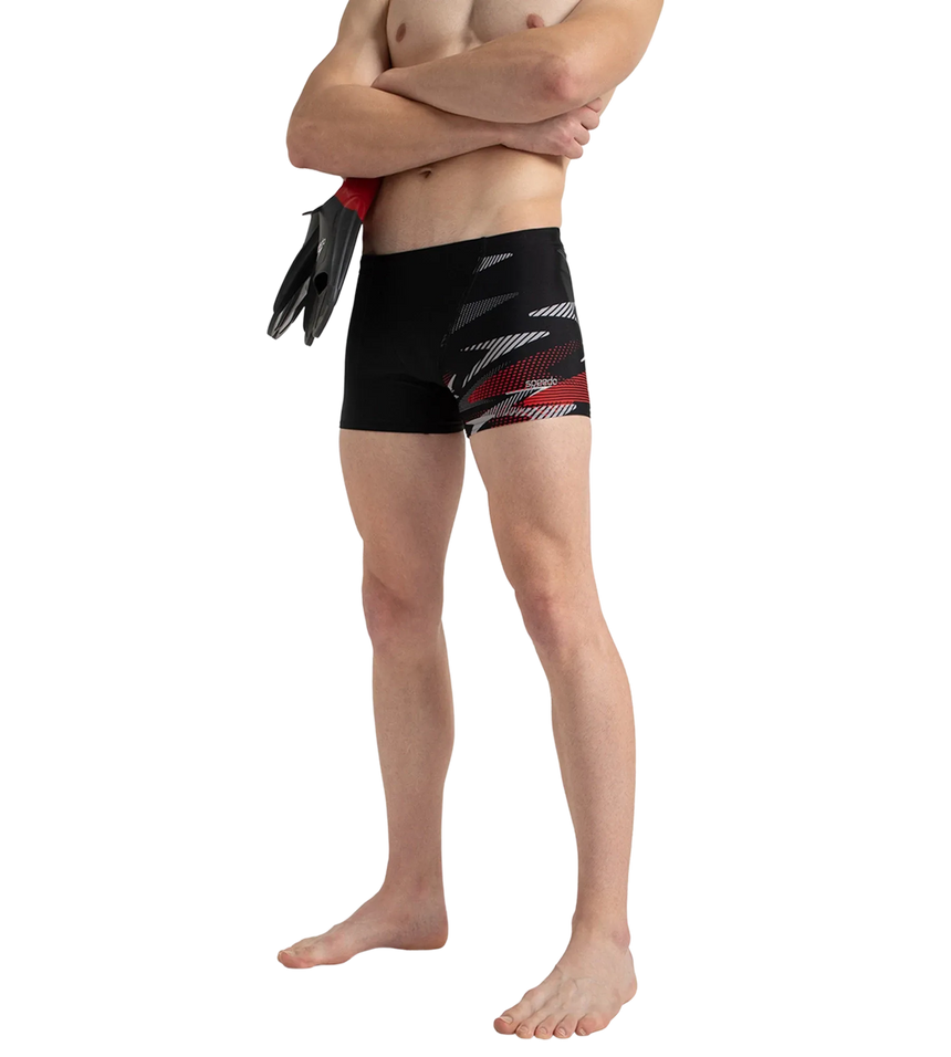 Men's Endurance10 Hyperboom Print V-Cut Aquashort - Black, High Risk Red & Monument