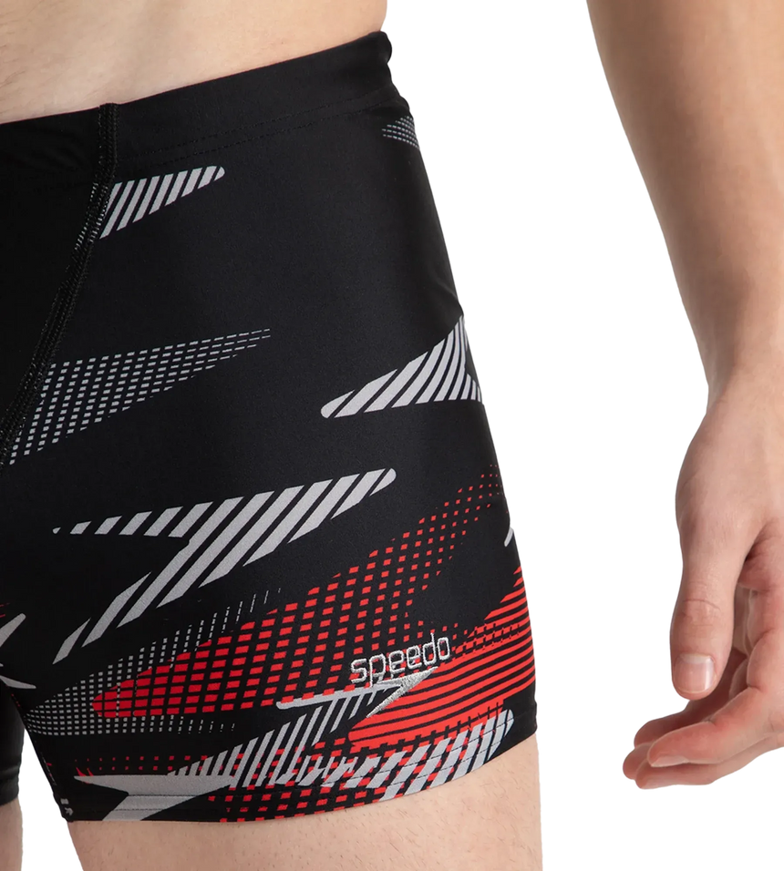 Men's Endurance10 Hyperboom Print V-Cut Aquashort - Black, High Risk Red & Monument