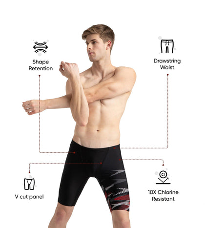 Men's Endurance10 Hyperboom Print V-Cut Jammer - Black, High Risk Red & Monument