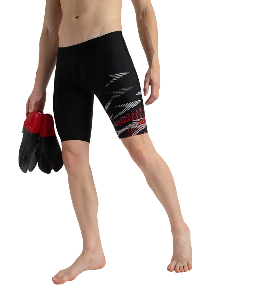 Men's Endurance10 Hyperboom Print V-Cut Jammer - Black, High Risk Red & Monument