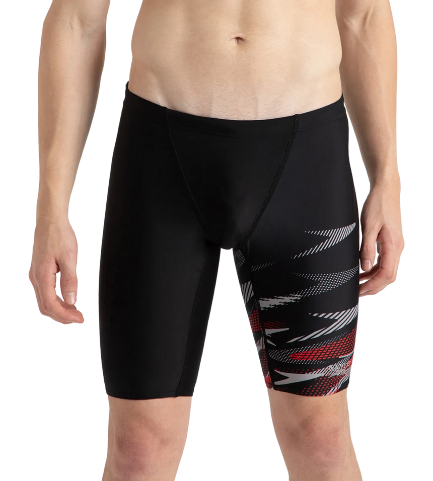 Men's Endurance10 Hyperboom Print V-Cut Jammer - Black, High Risk Red & Monument