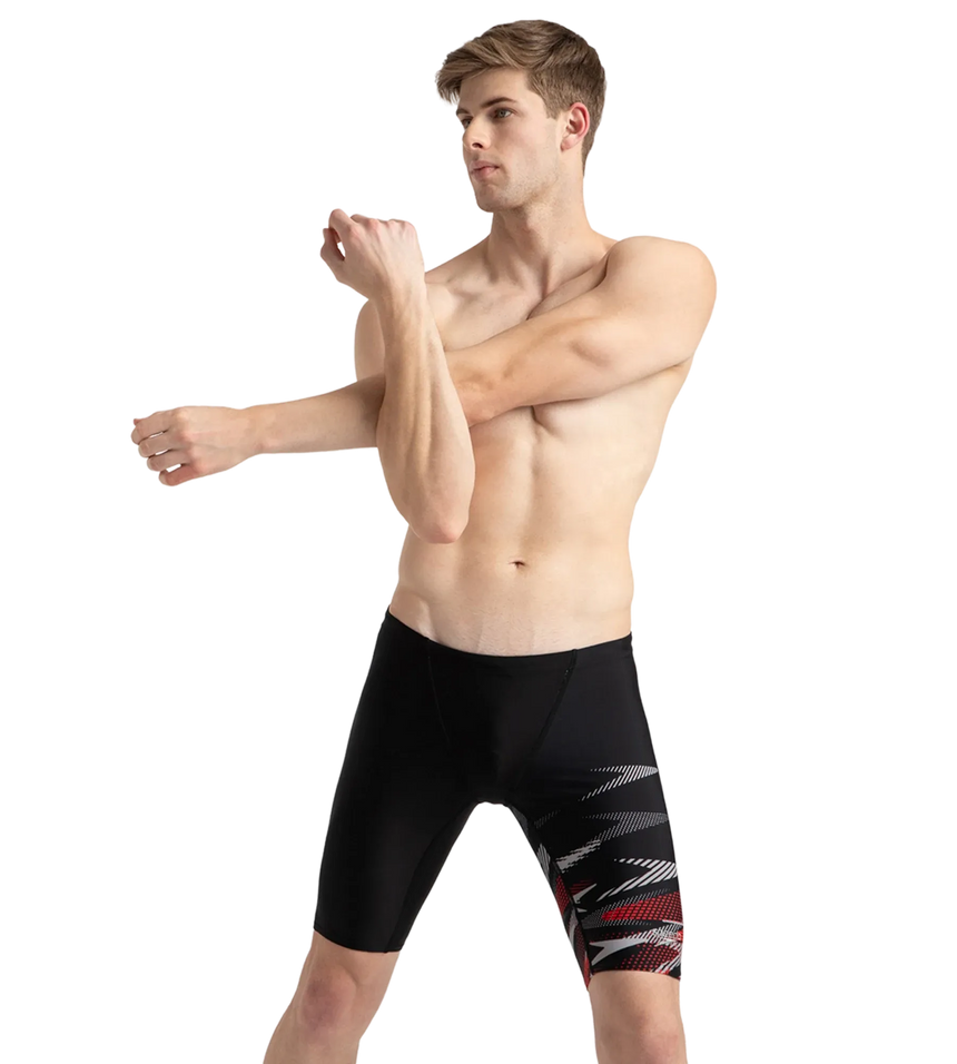 Men's Endurance10 Hyperboom Print V-Cut Jammer - Black, High Risk Red & Monument
