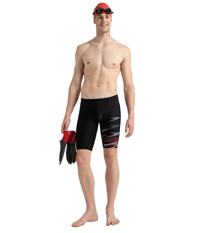 Men's Endurance10 Hyperboom Print V-Cut Jammer - Black, High Risk Red & Monument